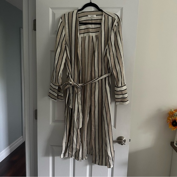 Size L CbyOne Linen Blend Belted Cover Up Kimono Cardigan - Picture 1 of 6